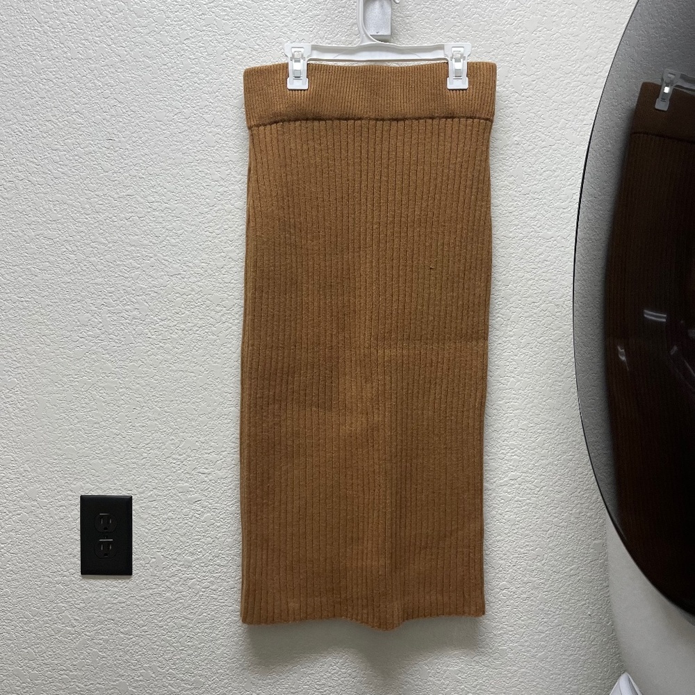 Mustard Yellow Ribbed Pencil Skirt